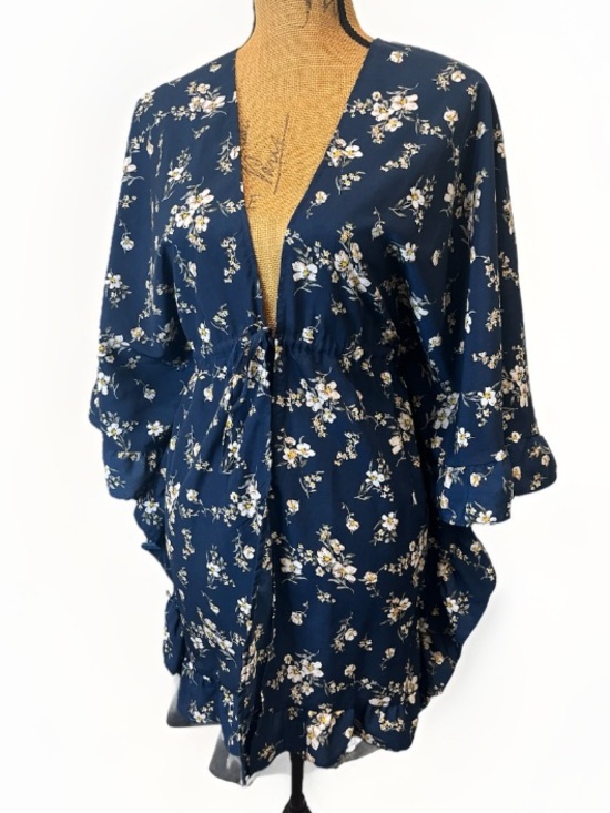 Other - Swim Coverup Cascading Ruffle Tie Front Floral Navy Print Size Large XL